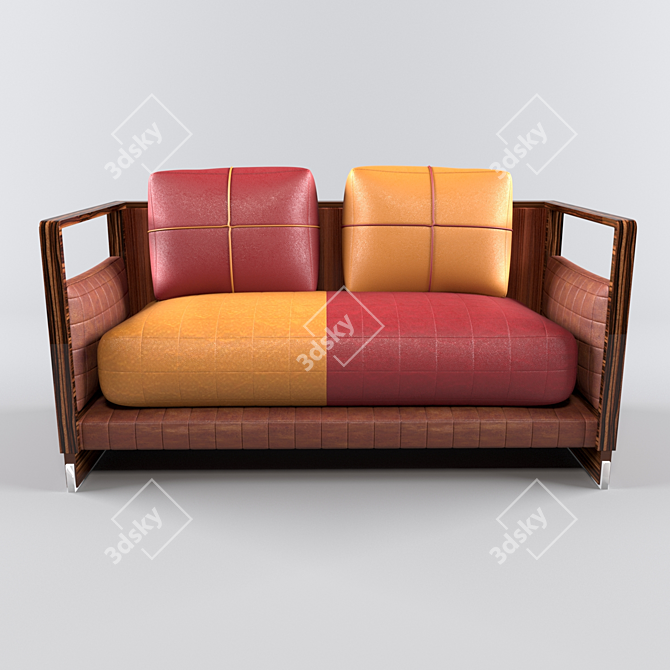 Title: Sleek Leather Sofa - 159cm 3D model image 2