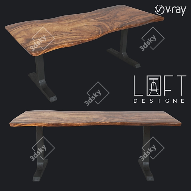 LoftDesigne 6204: Stylish Wood and Metal Table 3D model image 1