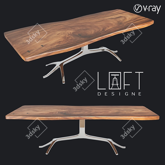 Modern Rustic Wood and Metal Table 3D model image 1