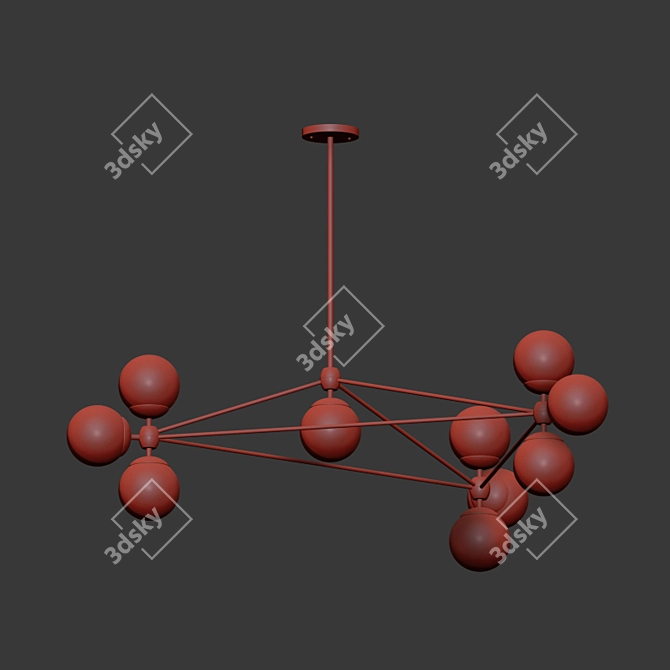 Sleek Modo Chandelier: 3 Sided, 10 Globes 3D model image 2