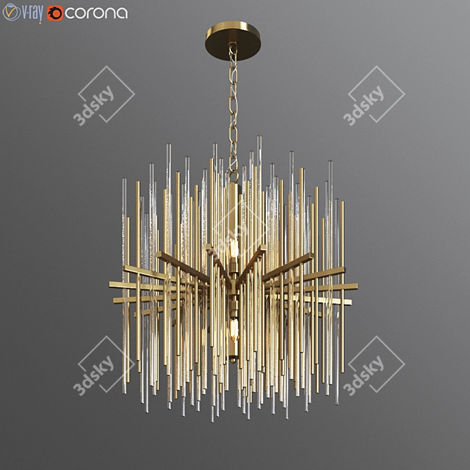 Sleek Brass Glass Chandelier 3D model image 1