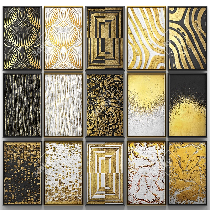 Gold Luxe Wall Decor: Collection of 15 Modern Paintings 3D model image 1