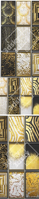 Gold Luxe Wall Decor: Collection of 15 Modern Paintings 3D model image 2