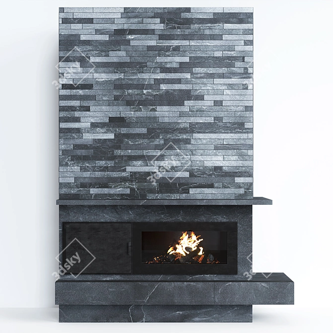 Sleek Stone Fireplace 3D model image 1
