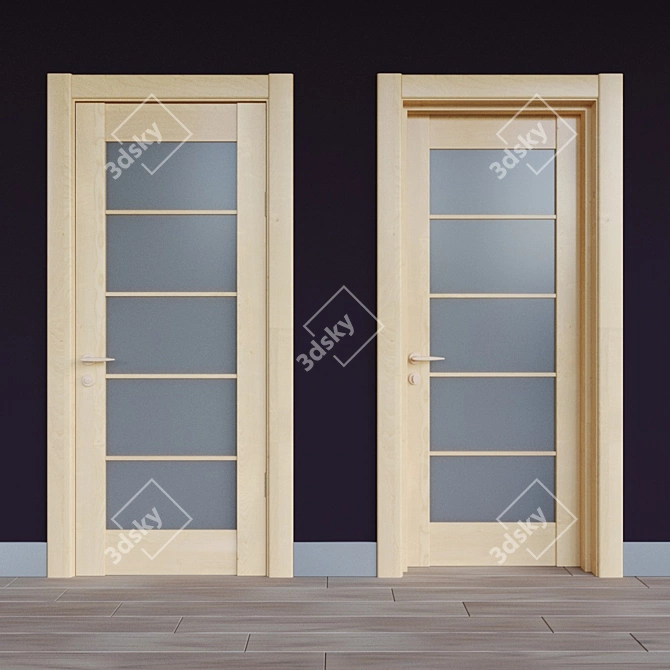 European Birch Glass Door 3D model image 1