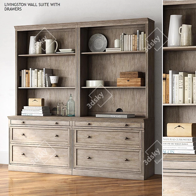 Elegant Gray Wash Wall Suite with Drawers 3D model image 1