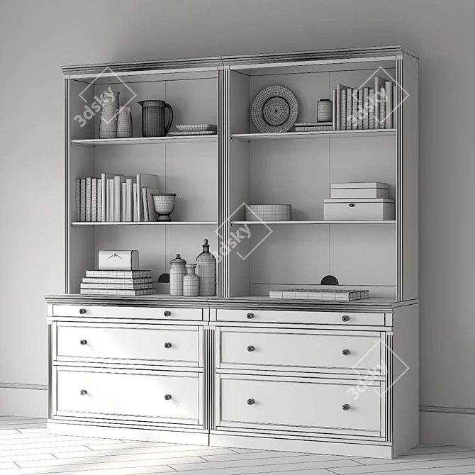 Elegant Gray Wash Wall Suite with Drawers 3D model image 3