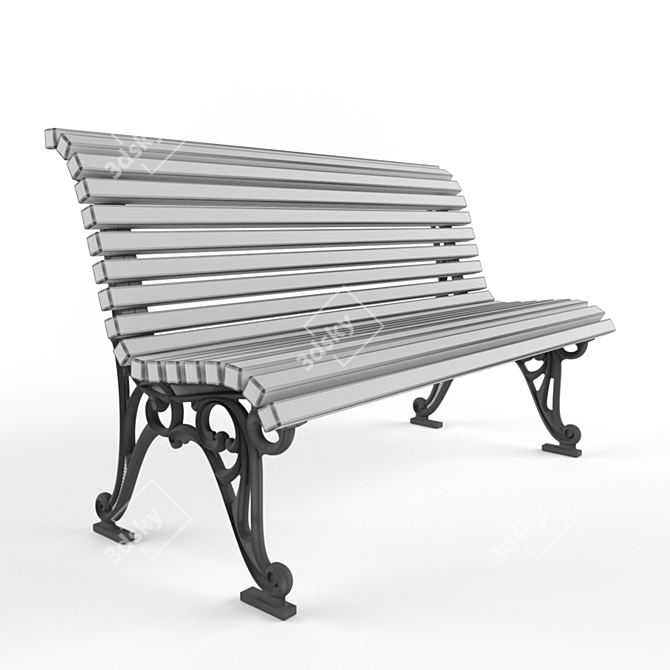 Cast Iron and Wooden Street Bench 3D model image 3