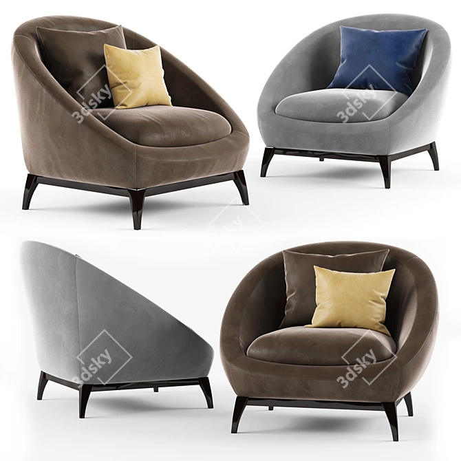 Velvet PASSION Armchair with Armrests 3D model image 1