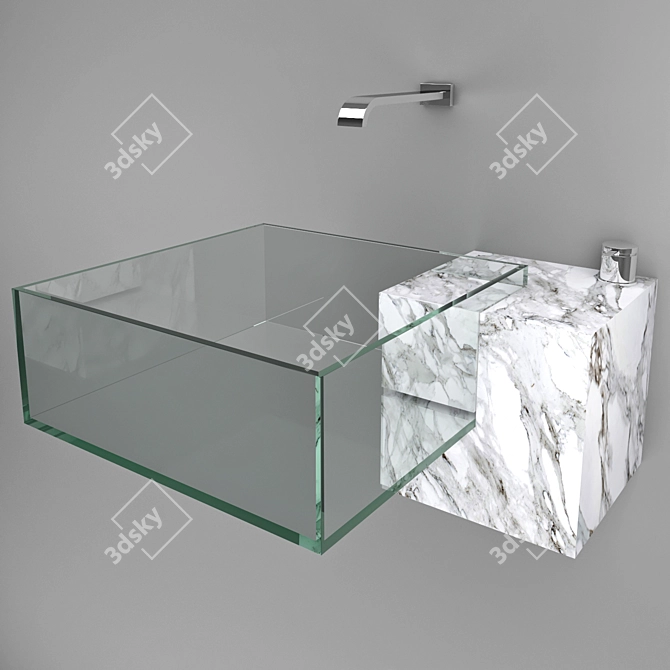 Elegant Glass Metal Stone Washbasin 3D model image 1