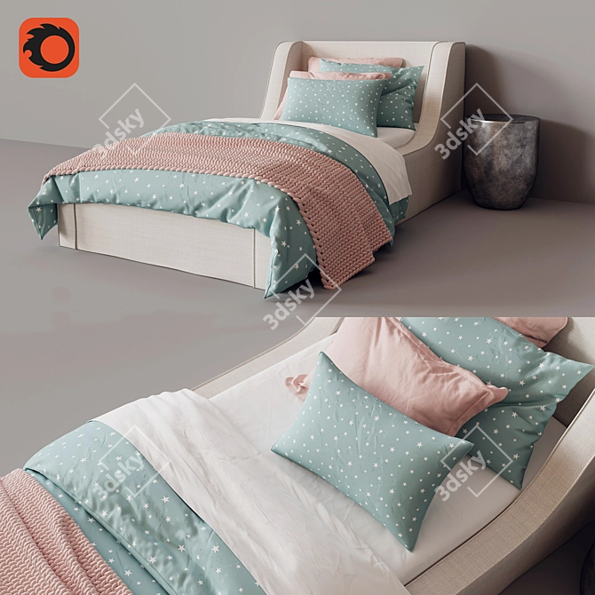 Title: WYNNE Slipcovered Bed: Timeless Elegance for Your Bedroom! 3D model image 1