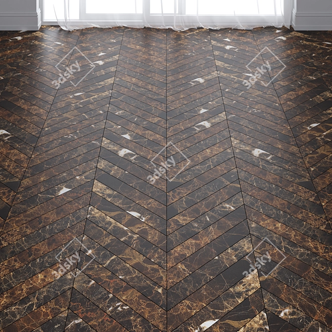 Luxury Dark Brown Marble Tiles: Chevron & Herringbone 3D model image 1