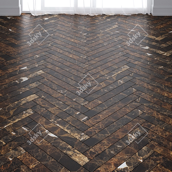 Luxury Dark Brown Marble Tiles: Chevron & Herringbone 3D model image 2