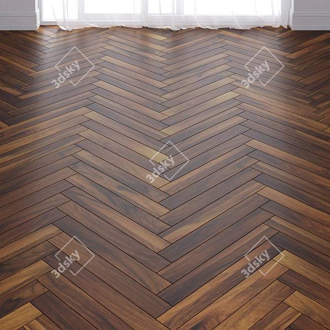 Premium Walnut Parquet Floor: 3 Layout Types 3D model image 1