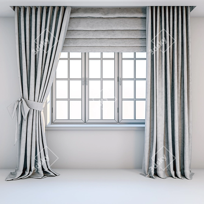 Zigzag Print Two-Tone Curtains 3D model image 3