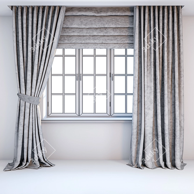 Elegant Two-Tone Beige-Brown Floor-Length Curtains 3D model image 3