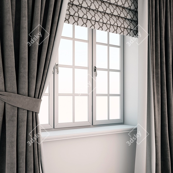 Elegant Dark Brown Floor-Length Curtains 3D model image 2