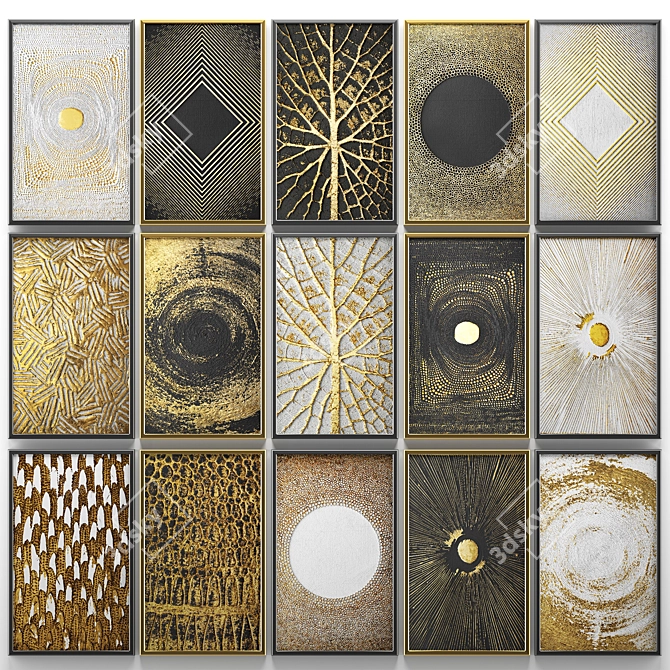 Golden Luxe Wall Art Set 3D model image 1