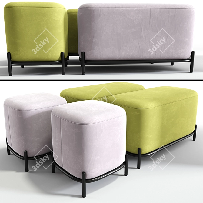 Plush Padded Square Ottoman Set 3D model image 1