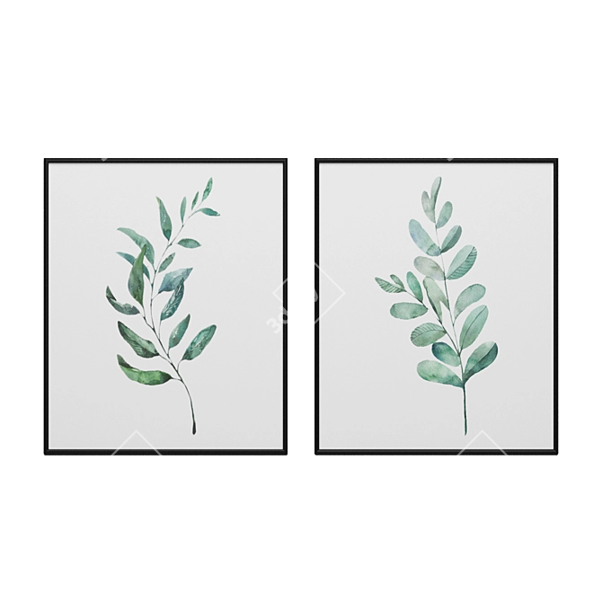 Watercolor Leaves Wall Decor 3D model image 1