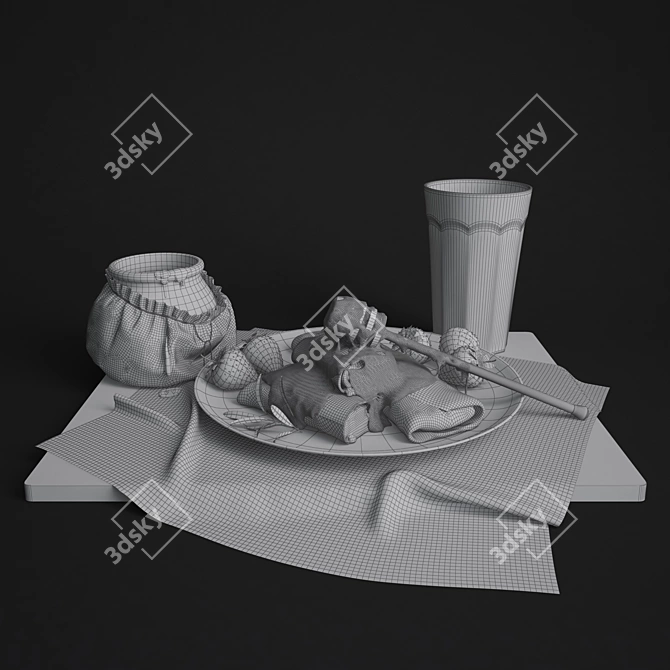 Mornings Made Perfect: Honey, Strawberry, and Plate Breakfast 3D model image 3