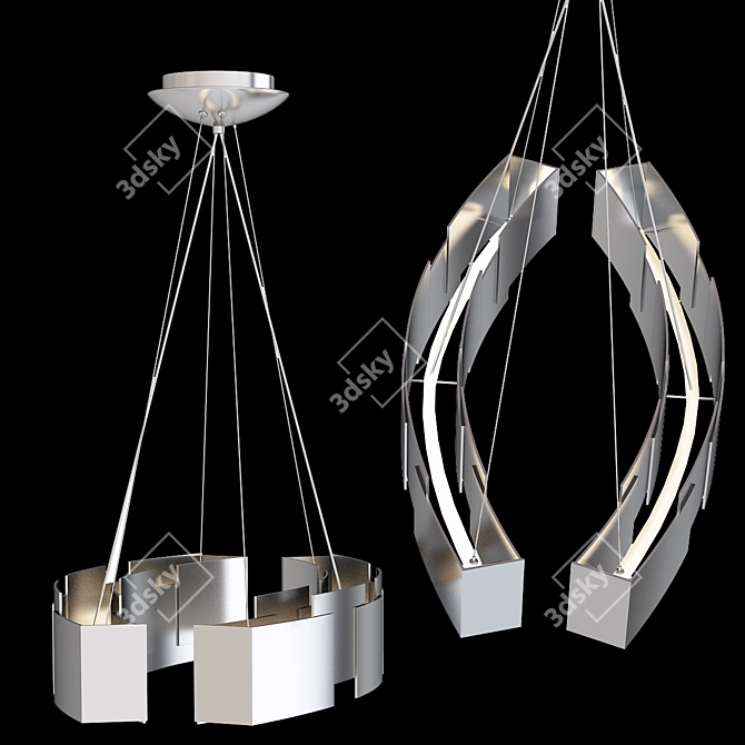 Sleek LED Chandelier, Satin Nickel Finish 3D model image 1