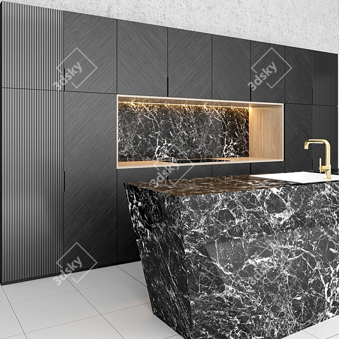 Sleek_Slate_Black_Kitchen 3D model image 2