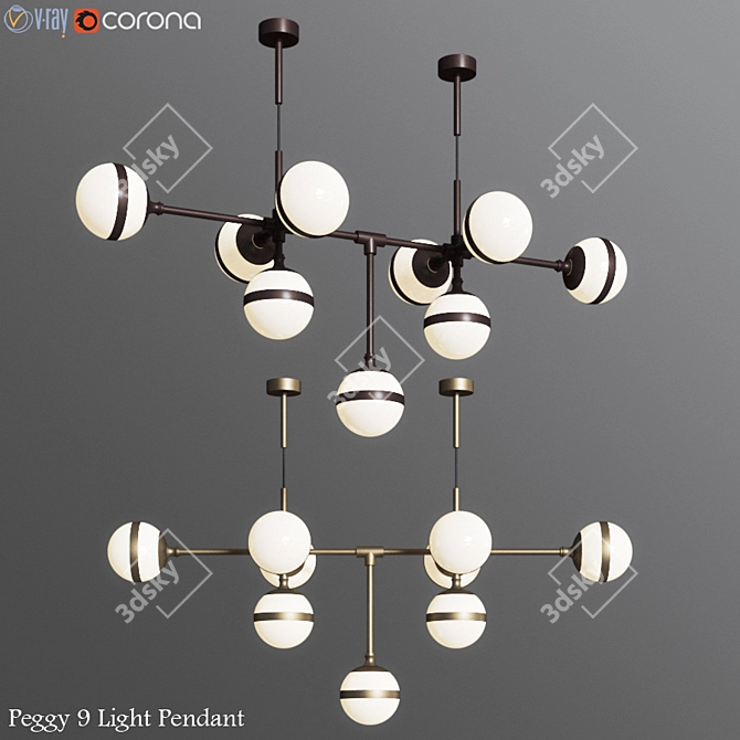 Modern Brass 9-Light Pendant 3D model image 1