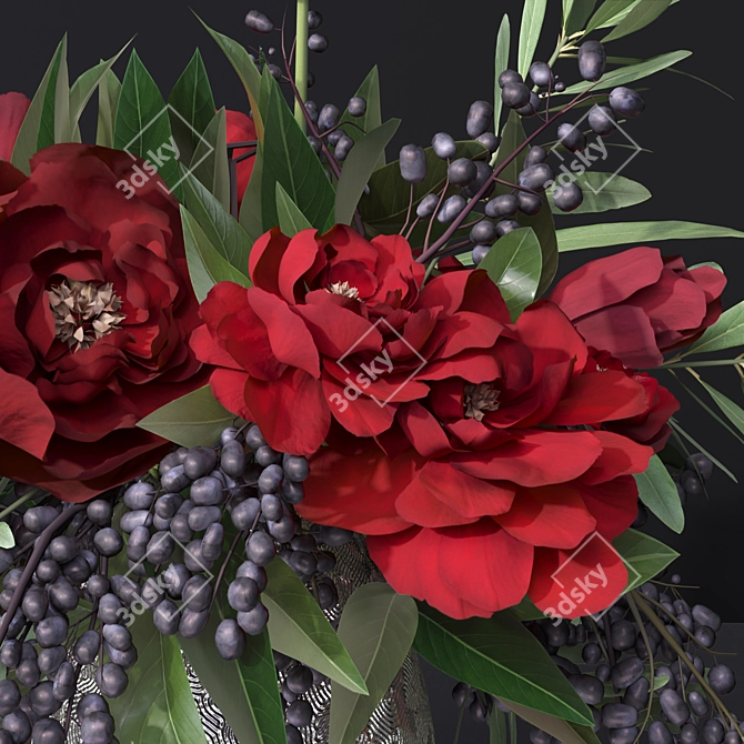 Vibrant Red Peonies Bouquet 3D model image 3