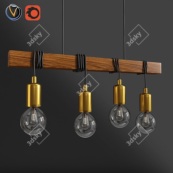 Eglo Townshend Bar Pendant - Timber and Black 3D model image 1