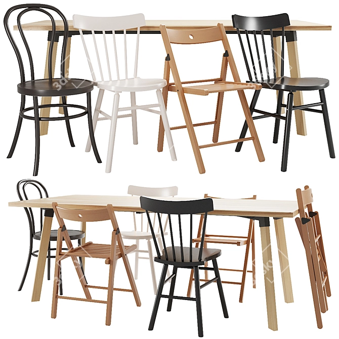 Stylish IKEA Table & Chair Set 3D model image 1