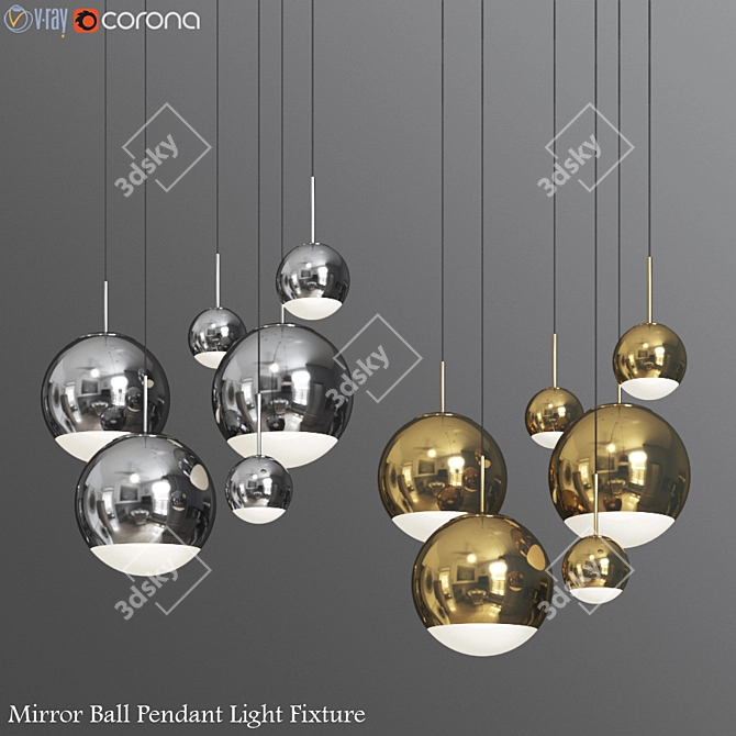 Tom Dixon Mirror Ball Pendant - Modern Brass and Glass Lighting 3D model image 1