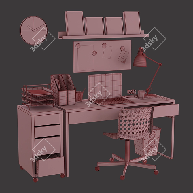 Modern White Office Furniture Set 3D model image 3