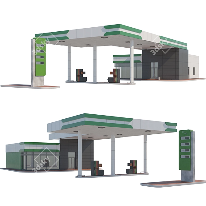 Convenient Gas Station with Shop 3D model image 1