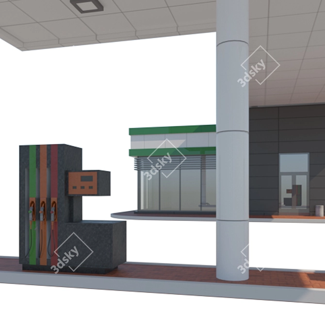 Convenient Gas Station with Shop 3D model image 2