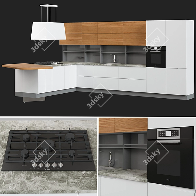 Sleek Luna Kitchen: Modern Elegance 3D model image 1