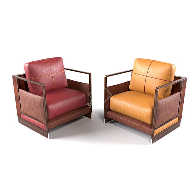 Sleek Leather Sofa, Compact Size 3D model image 1