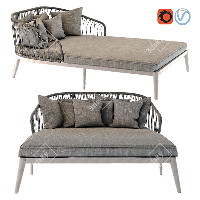 Gray Woven Cord Double Lounger 3D model image 1