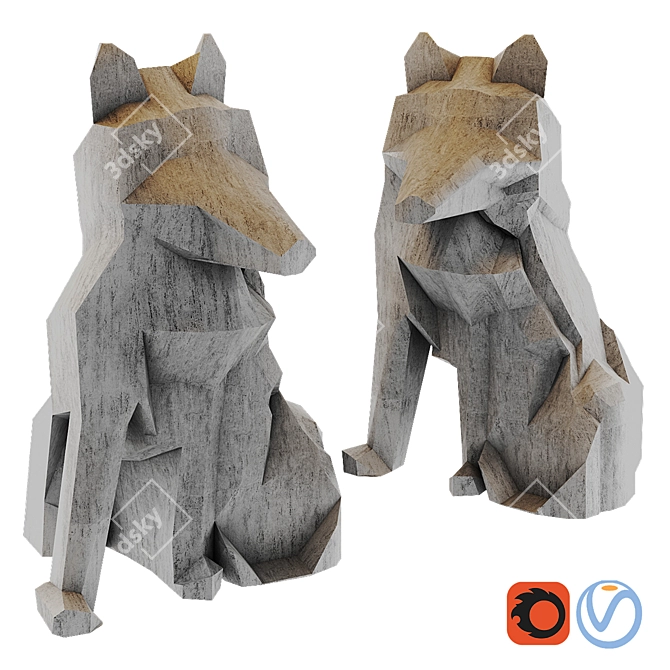 Elegant White Origami Fox Statue H26 3D model image 1