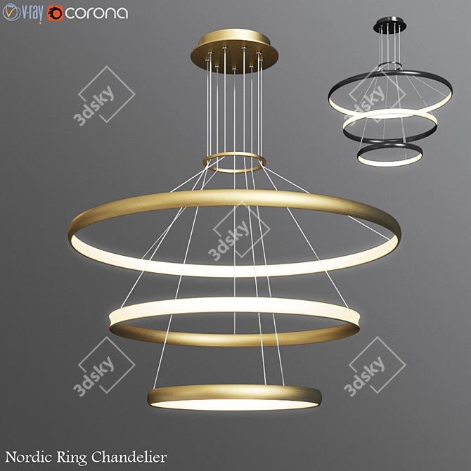 Nordic Brass Ring Pendant Chandelier 3D model image 1