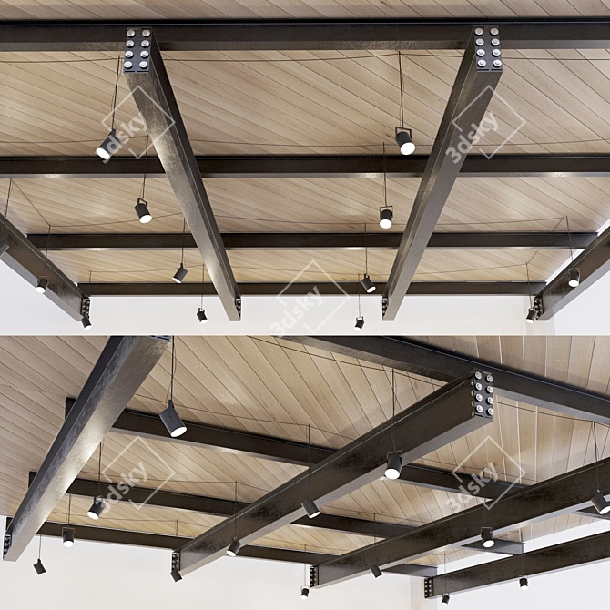 Elegant Wood-Metal Ceiling: Versatile Design Solution 3D model image 1