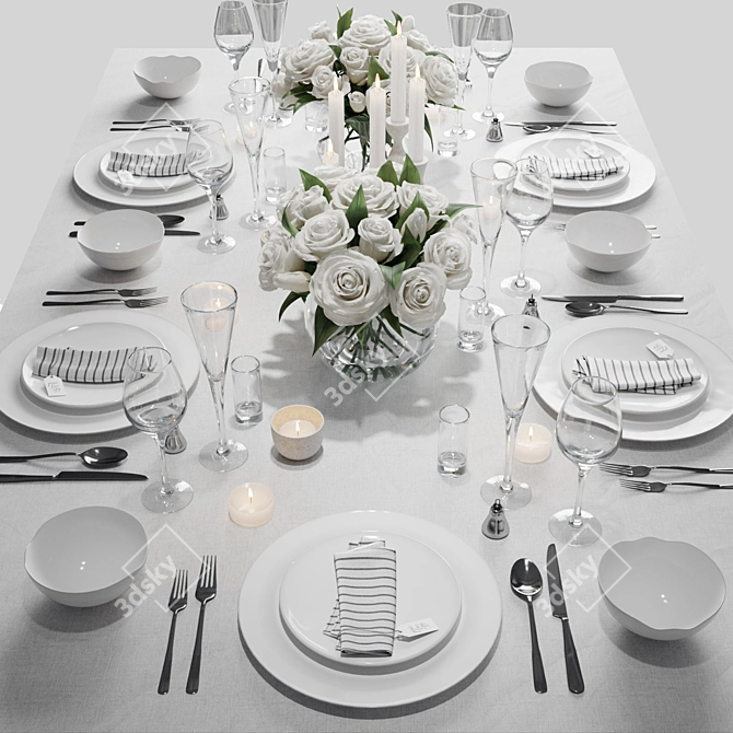 Elegant White Table Set 3D model image 1