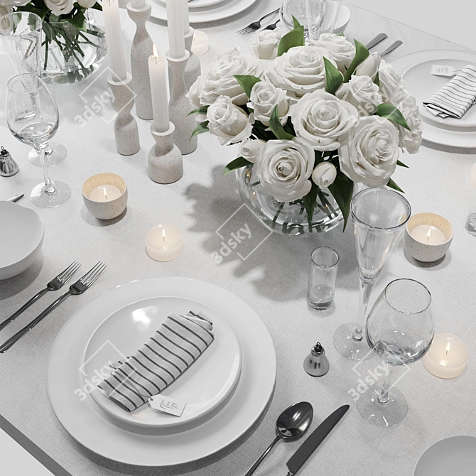 Elegant White Table Set 3D model image 2