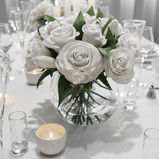 Elegant White Table Set 3D model image 3