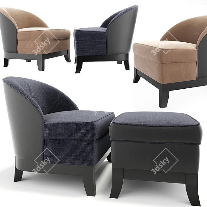 Elegant Ammi Armchair With Ottoman 3D model image 1