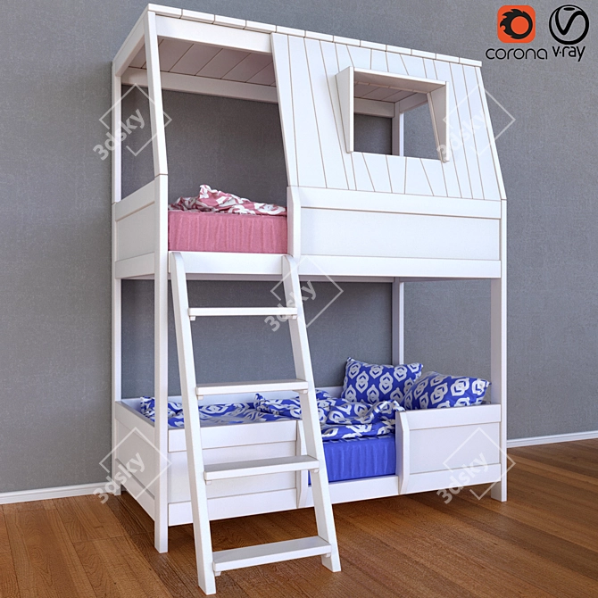 Kids Bunk Bed with Bedding 3D model image 1