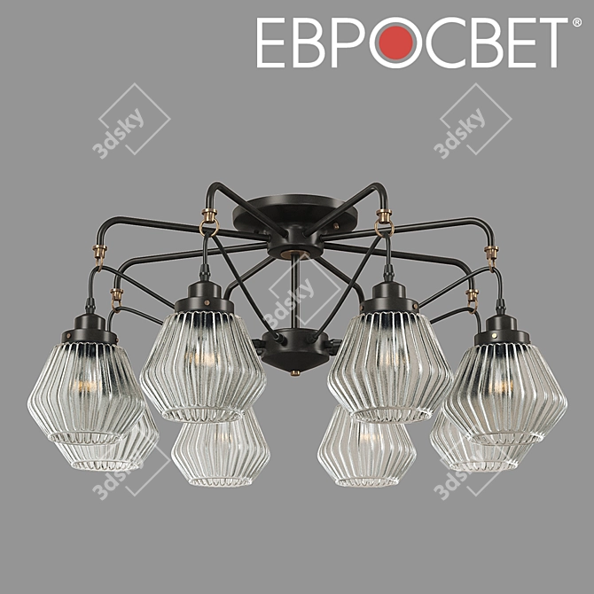 Eurosvet Fregata 8-Light Black Ceiling Chandelier with Clear Glass Shades 3D model image 1