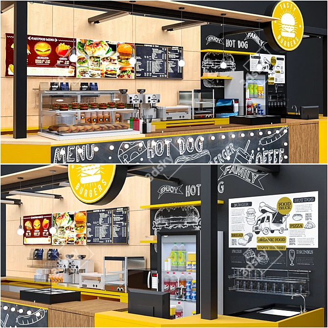 Sleek Fastfood & Coffee Kiosk 3D model image 2
