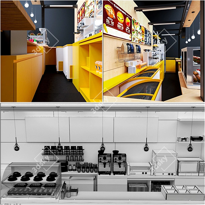 Sleek Fastfood & Coffee Kiosk 3D model image 3