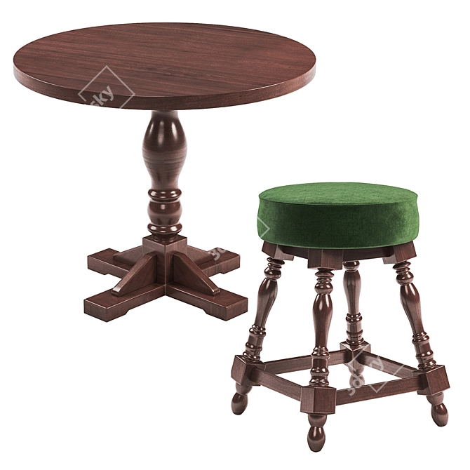 Rustic Pub Set: Andy Thornton Turned Leg Stool & Pub Stuff Dining Table 3D model image 2